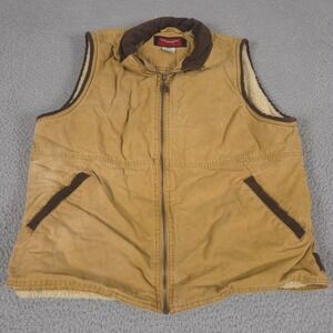 VINTAGE Wrangler Vest Mens Medium Tan Hero Sherpa Lined Full Zip Canvas Y2K Work